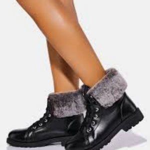 Olivia Miller Faux Fur Trimmed Combat Boots